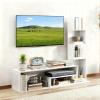 Giantex Small WhiteTV Stand for 32-50 Inch TV, L-Shaped Entertainment Center with Storage & 3 Tier Bookshelf, Wood Television Stands, Modern TV Console Table for Living Room, Bedroom