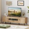 Giantex TV Stand for 65 Inch TV, Mid Century Modern Entertainment Center with Carved Patterns, 2 Cabinets, 1 Drawer and 6 Metal Legs, Media TV Console Table for Living Room, Bedroom