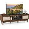Giantex TV Stand for 65” TV, Entertainment Center with Woven Doors, Sliding Door, Adjustable Shelf & Compartment, Cable Holes, Mid Century Modern Media Console Table, Television Stands for Living Room