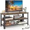 Giantex TV Stand for Bedroom, Entertainment Center for TVs up to 50″, 3-Tier Media Console Table with Outlets, USB Ports,Storage Shelves, Metal Frame, 43.5″ TV Table for Living Room, Rustic Brown
