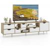 Giantex TV Stand for TVs up to 65”, Entertainment Center with 5 Drawers, 1 Cabinet, Adjustable Shelf, 3 Open Compartments, Mid Century Modern Media Console Table, Television Stands for Bedroom, Oak