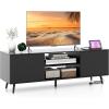 Giantex TV Stand with Power Outlet for TVs up to 60”, Entertainment Center with Cable Hole, Cabinets, Adjustable Shelf, Modern Media Console, Television Stands for Living Room Bedroom (Black)(Black)