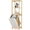 Giantex Tilt Out Laundry Hamper – Laundry Hamper Cabinet with 3 Tier Storage Shelves, Removable Laundry Basket, 51″ Tall Freestanding Bamboo Tower Hamper Organizer for Bathroom Small Space