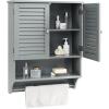 Giantex Wall Mounted Bathroom Cabinet with 2 Louvered Doors, 3-Position Adjustable Shelf, Towel Bar, Over The Toilet Space Saver, Above Toilet Hanging Medicine Cabinet (Espresso)(Grey)