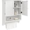 Giantex Wall Mounted Bathroom Cabinet with 2 Louvered Doors, 3-Position Adjustable Shelf, Towel Bar, Over The Toilet Space Saver, Above Toilet Hanging Medicine Cabinet (Espresso)(White)