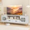 Giantex White TV Stand for TV up to 80″, 71-Inch Modern Entertainment Center with Glass Doors & 2 Storage Drawers, 2 Cable Holes, Faux Marble Top, TV Media Console Cabinet for Living Room Bedroom