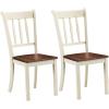 Giantex Wood Dining Chairs Set of 2, Armless Kitchen Chairs w/Solid Rubber Wood Frame, Easy to Assemble Dining Side Chair, Farmhouse Dining Room Chairs(Ivory+brown)
