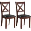 Giantex Wood Dining Chairs Set of 2, Faux Leather Upholstered Dining Chairs with Rubber Wood Legs, Vintage Kitchen Chair w/Padded Seat, Max Load 355 Lbs, Farmhouse Armless Wooden Dining Room Chair