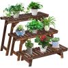 Giantex Wood Plant Stand, Multi Tier Flower Pot Holder Display Shelf for Home Balcony Patio Garden Flower Shop, Outdoor Indoor Ladder Flower Pot Organizer Display Rack (3 Tiers Step Plant Stand)