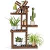 Giantex Wood Plant Stand with Windmill, 5 Tier Multiple Flower Pot Holder Display Shelf for Home Patio Garden Living Room, Outdoor Indoor Plant Display Rack (5 Tiers Accommodate for 6-9 Flowerpots)