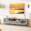 Giantex Wood TV Stand for TVs up to 80″, Modern Entertainment Center with Storage Drawers, Side Cabinets, Wood Television Stands, Media TV Console Table for Living Room Bedroom (Oak & Bluish Gray)(Oak & Bluish Gray)