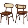 Giantex Wooden Dining Chairs Set of 2, PU Leather Upholstered Kitchen Chairs w/Breathable Mesh Cane Backrest, Rubber Wood Frame, Padded Seat, Farmhouse Armless Side Chairs for Dining Room, Coffee