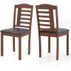 Giantex Wooden Dining Chairs Set of 2, PU Leather Upholstered Kitchen Chairs w/Padded Seat, Rubber Wood Legs, High Back, Farmhouse Armless Accent Side Chairs for Living Room Restaurant(Walnut+black)
