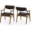 Giantex Wooden Dining Chairs Set of 2, PU Leather Upholstered Kitchen Chairs w/Padded Seat & Back, Rubber Wood Frame, Comfy Modern Armchairs, Mid-Century Side Chairs for Home, Living Room(Walnut+black)