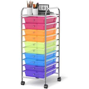 Giantex 10 Drawer Rolling Storage Cart Tools Scrapbook Paper Office School Organizer, Multi-Color