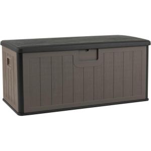 Giantex 100 Gallon Deck Box, Waterproof Resin Box with Lockable Lid, 440Lbs Outdoor HDPE Storage Container Bench for Patio Furniture Cushions, Pool Tools & Garden Accessories (Grey)(Black+Brown)