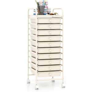 Giantex 12 Drawer Rolling Cart with Drawers, Storage Organizer Cart for Classroom Office School Teacher, Mobile Drawer Cart for Tools, Crafts, Small Printer, Macaron Multicolor(Ivory)