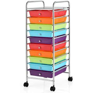Giantex 12 Drawer Rolling Cart with Drawers, Storage Organizer Cart for Classroom Office School Teacher, Mobile Drawer Cart for Tools, Crafts, Small Printer, Macaron Multicolor(Red+Orange+Green+Blue+Purple)