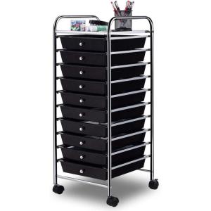 Giantex 12 Drawer Rolling Cart with Drawers, Storage Organizer Cart for Classroom Office School Teacher, Mobile Drawer Cart for Tools, Crafts, Small Printer, Macaron Multicolor(Black)