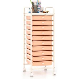 Giantex 12 Drawer Rolling Cart with Drawers, Storage Organizer Cart for Classroom Office School Teacher, Mobile Drawer Cart for Tools, Crafts, Small Printer, Macaron Multicolor(Peach Fuzz)