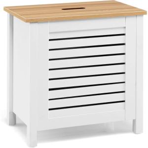 Giantex 12 Gallon Laundry Hamper, Wooden Dirty Clothes Hamper with Removable Lid, Louver Design Clothing Storage Organizer, Laundry Basket for Laundry Room, Bedroom, Bathroom, Easy Assembly, White