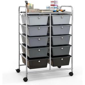 Giantex 15 Drawer Rolling Storage Cart Tools Scrapbook Paper Office School Organizer, Clear(Black Gradient)