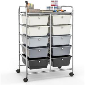 Giantex 15 Drawer Rolling Storage Cart Tools Scrapbook Paper Office School Organizer, Clear(Gray Gradient)