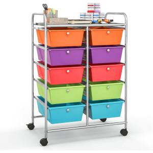 Giantex 15 Drawer Rolling Storage Cart Tools Scrapbook Paper Office School Organizer, Clear(Rainbow)