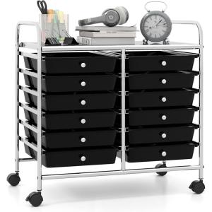 Giantex 20-Drawer Storage Drawer Cart, Rolling Organizer Cart for Office School Tools Scrapbook Paper, Utility Rack on Wheels (Multicolor)(Black)