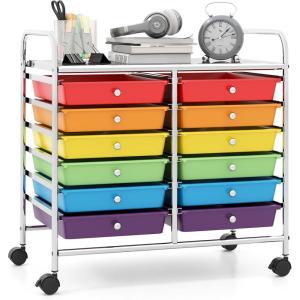 Giantex 20-Drawer Storage Drawer Cart, Rolling Organizer Cart for Office School Tools Scrapbook Paper, Utility Rack on Wheels (Multicolor)(Multicolor)