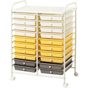 Giantex 20-Drawer Storage Drawer Cart, Rolling Organizer Cart for Office School Tools Scrapbook Paper, Utility Rack on Wheels (Multicolor)(Yellow)