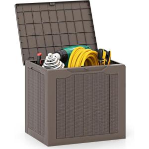 Giantex 25 Gallon Outdoor Storage Box, Patio Deck Box with Lockable Lid, Wicker-woven Texture, Waterproof Storage Bench for Pool Accessories, Garden Tools, Package Delivery, Patio Furniture (Black)(Brown)
