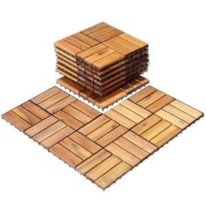 Giantex 27 PCS Interlocking Patio Deck Tiles, 12 x 12in Acacia Hardwood Floor Tiles, Tools Free Assembly, 27 sq. Ft Wood Composite Deck Flooring Pavers for Outdoor & Indoor, Checker Pattern(10 PCS)