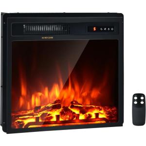 Giantex 28.5″ Electric Fireplace Insert, Wall Recessed/Mounted, Freestanding Fireplace with Remote Control, 3 Color Adjustable Flames, 2 Modes Heat, 8 H Timer, 5 Brightness Settings, 750/1500W Heater(18-inches)
