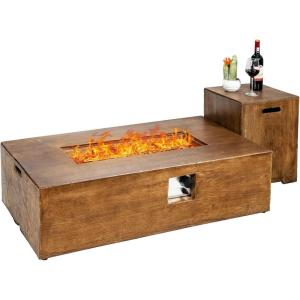 Giantex 2-Piece Propane Fire Pit Table Set with 20 Gallon Tank Side Table, 48 Inch x 27 Inch 50,000 BTU Rectangular Fire Table, Waterproof Cover, CSA Certified Outdoor Furniture for Patio, Garden