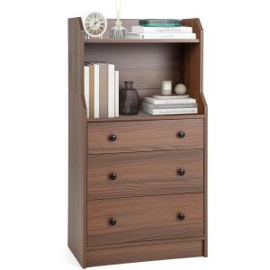 Giantex 3 Drawers Dresser for Bedroom – Modern Storage Dresser Chest of Drawers with 2 Shelves, 3 Pull-Out Drawers, Tall Nightstand with Anti-toppling Device for Bedroom Living Room Entryway (Walnut)(Walnut)