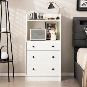 Giantex 3 Drawers Dresser for Bedroom – Modern Storage Dresser Chest of Drawers with 2 Shelves, 3 Pull-Out Drawers, Tall Nightstand with Anti-toppling Device for Bedroom Living Room Entryway (Walnut)(White)