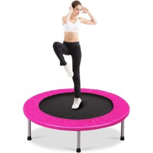 Giantex 36″ 38″ Foldable Rebounder Trampoline for Adults, Stable & Quiet Small Exercise Trampoline with Safety Pad, Indoor Outdoor Mini Fitness Trampoline for Adults Kids Workout, Max Load 330lbs(Pink)