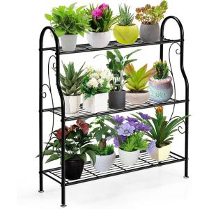 Giantex 3-Tier Metal Plant Stand, Indoor Outdoor Flower Pots Holder, Plant Display Rack Shelf, Utility Storage Organizer Rack for Balcony Patio Garden Living Room Home