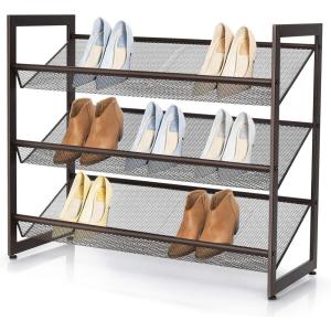 Giantex 3-Tier Metal Shoe Rack, Shoe Storage Organizer with Adjustable Angled or Flat Mesh Shelf for 9 to 12 Pairs of Shoes, Freestanding Shoe Shelf for Bedroom, Entryway, Closet, Hallway(3-Tier)