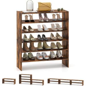 Giantex 3-in-1 Vertical Shoe Rack, 6-Tier Free Standing Shoe Storage Organizer w/Stackable Design for 18 Pairs, 31 Inch Wide Wood Shoe Shelf for Closet, Entryway, Living Room, Office, White(Brown)