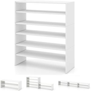Giantex 3-in-1 Vertical Shoe Rack, 6-Tier Free Standing Shoe Storage Organizer w/Stackable Design for 18 Pairs, 31 Inch Wide Wood Shoe Shelf for Closet, Entryway, Living Room, Office, White(White)