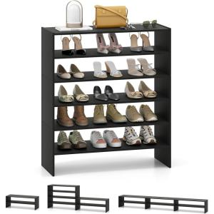 Giantex 3-in-1 Vertical Shoe Rack, 6-Tier Free Standing Shoe Storage Organizer w/Stackable Design for 18 Pairs, 31 Inch Wide Wood Shoe Shelf for Closet, Entryway, Living Room, Office, White(Black)