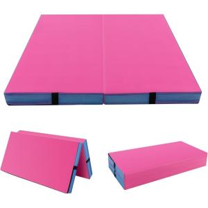 Giantex 4′ x 4′ Folding Gymnastics Mat with Carry Handles, Bio-Folding Tumbling Mat for Kids & Cheerleading(Pink)