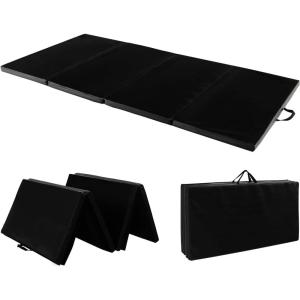Giantex 4′ x 8′ x 2″ Gymnastics Mat, Folding Tumbling Mat with Carry Handles, Detachable PU Leather Cover for Yoga Stretching Aerobics Core Workouts, Foldable Exercise Mat for Home Gym Fitness (Black)