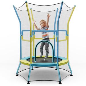 Giantex 48″ Toddler Trampoline With Safety Enclosure Net, Seamless Design for Kids Aged 3-6, Indoor Outdoor Mini Small Birthday Gift for Boys Girls(Yellow/Blue)