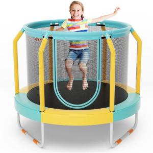Giantex 48″ Trampoline for Kids, Toddler Trampoline with Safety Enclosure Net, Max Load 265 Lbs, Outdoor Mini Trampoline with Net for Kids, Indoor Small Trampoline Gifts for Boys Girls Aged 3-6(Green+ Yellow)