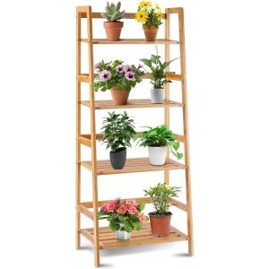 Giantex 4-Tier Bamboo Plant Stand Flower Pots Holder Display Shelf, 47.5inch Ladder Shelf Plants Organizer Rack for Patio Balcony Garden Home, Bookcase Planter Storage Shelving Unit Indoor Outdoor