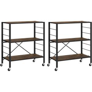 Giantex 4-Tier Folding Storage Shelf of 2, Collapsible Shelving Unit with Lockable Wheels & Adjustable Shelf, Heavy-Duty Organizer on Wheels, Storage Rack for Tool Room, Garage, Kitchen(2)