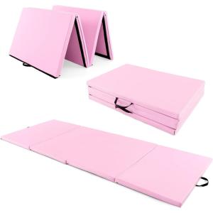 Giantex 4’x10’x 2″ Gymnastics Mat, 4-Panel Folding Aerobics Exercise Mat w/Hook & Loop Fastener, Carrying Handle, Portable Tumbling Mat for Stretching Yoga Cheerleading Martial Arts(Pink)